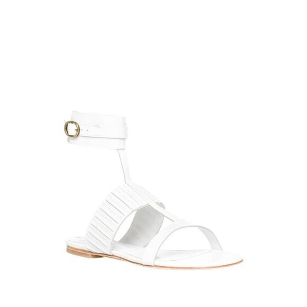 Leon Max Vellum Sandals White Waxed Leather Ankle Strap Flats Sz 7 New $258